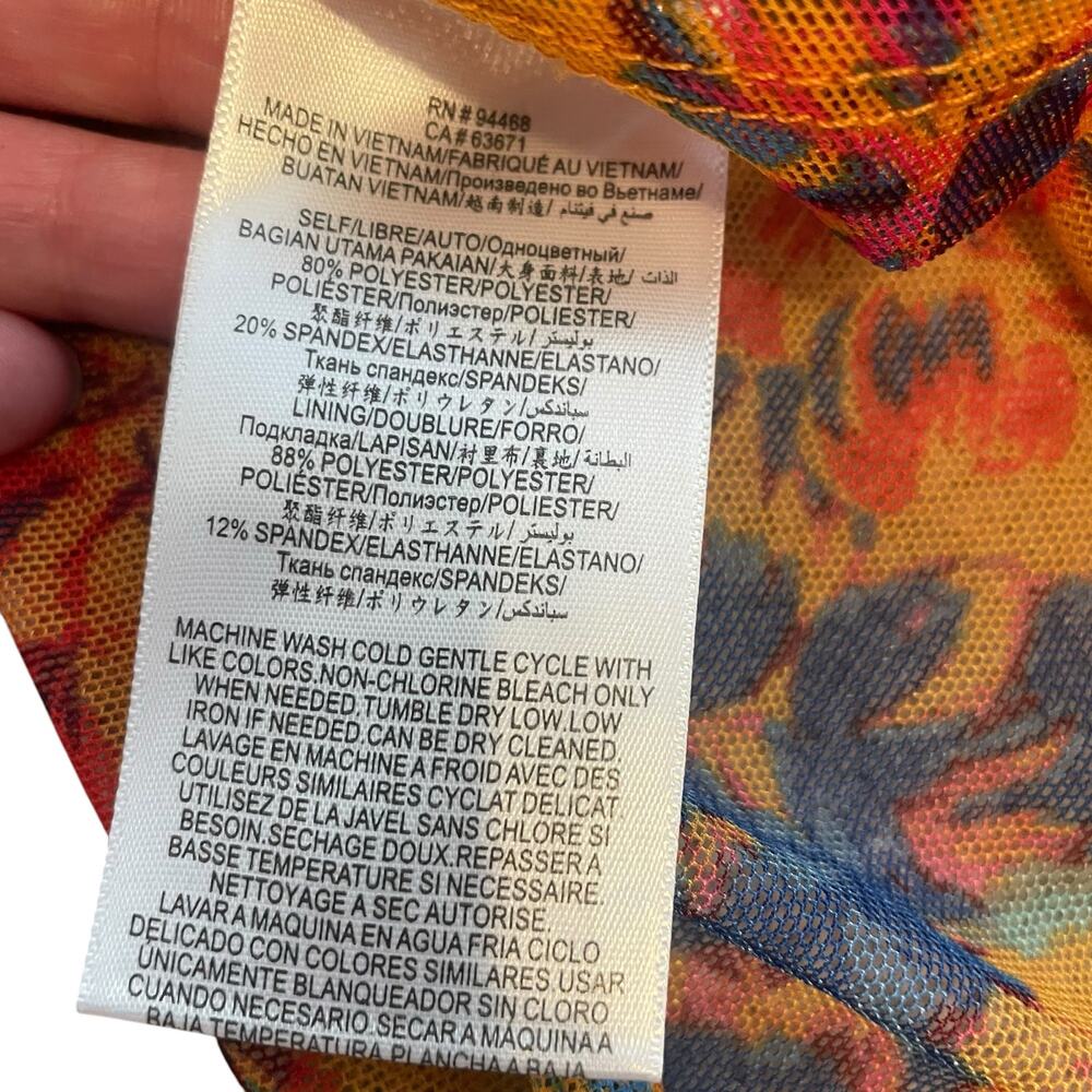 BCBGMAXAZRIA Floral Orange Sheath Dress Short Sleeve Side Ruched SZ M - Picture 3 of 6